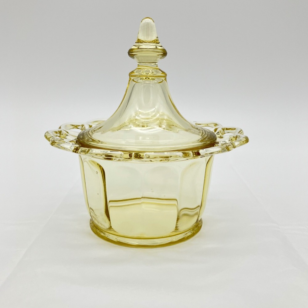 Imperial Glass Candy Dish Vintage 6in Yellow Open Lace Edge Paneled Bowl